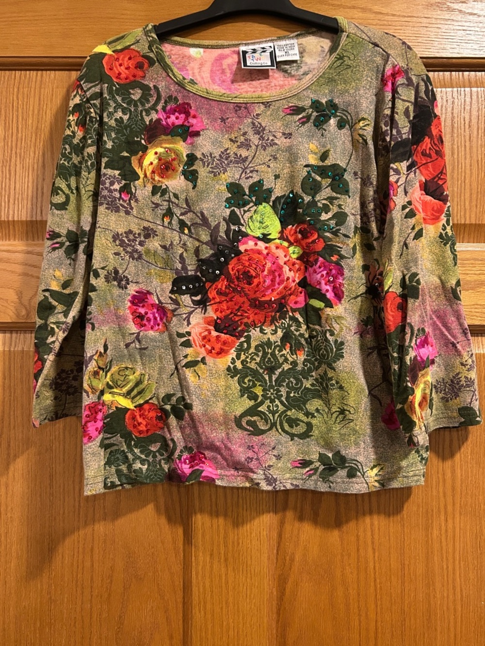 Take Two, Vintage Size Extra Large 3/4 Sleeve T, with Sequins & Beads Boho Look